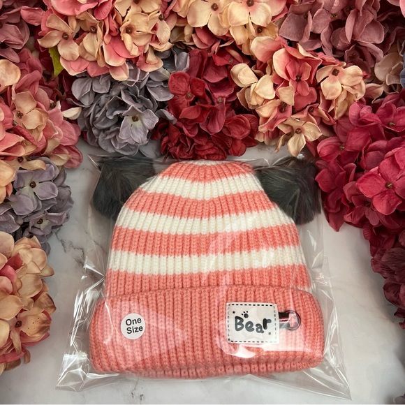 Infant Baby Pink Striped Winter Hat & Ring Scarf Set - Picture 16 of 16